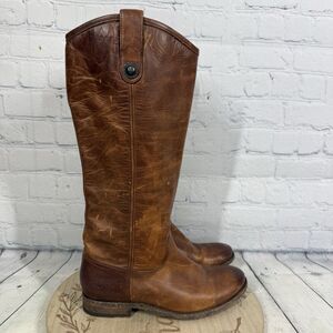 Frye Melissa Leather Riding Boots Women 7 Brown Distressed Button 2 Equestrian